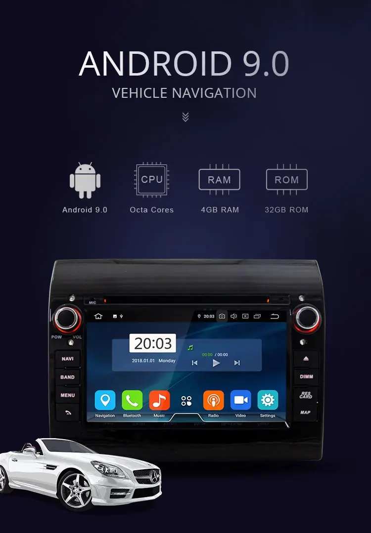 Flash Deal LJDA Android 9.0 Car Multimedia Player For Fiat Ducato Citroen Jumper Peugeot Boxer GPS Stereo 1Din Car Radio 4G+32G Stereo WIFI 1