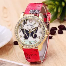 2017 Fashion Luxury Brand Women Quartz Watch Ladies Crystal butterfly Leather Watch reloje mujer