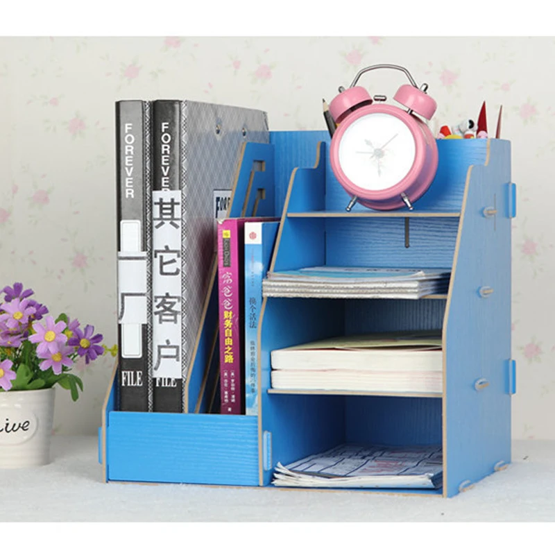 

Thickened Wooden Office storage box File rack Multifunctional storage rack Desktop Student Bookshelf stationery pencil holder