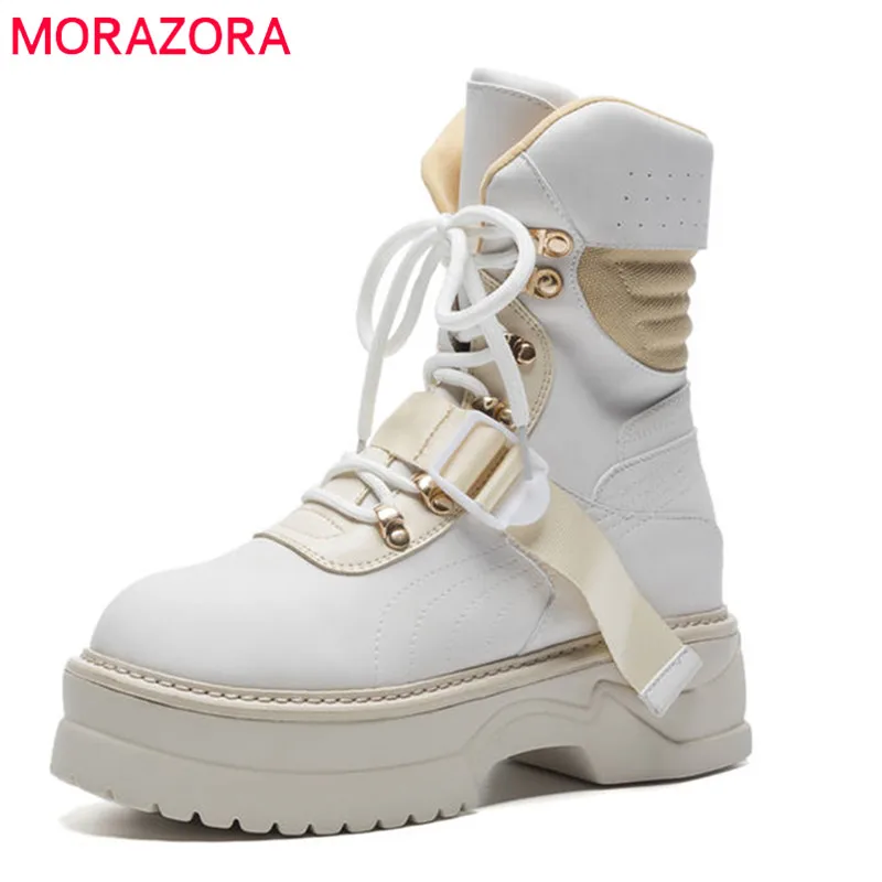 MORAZORA/2020 г. Новое поступление ботильоны для женщин ботинки на платформе со