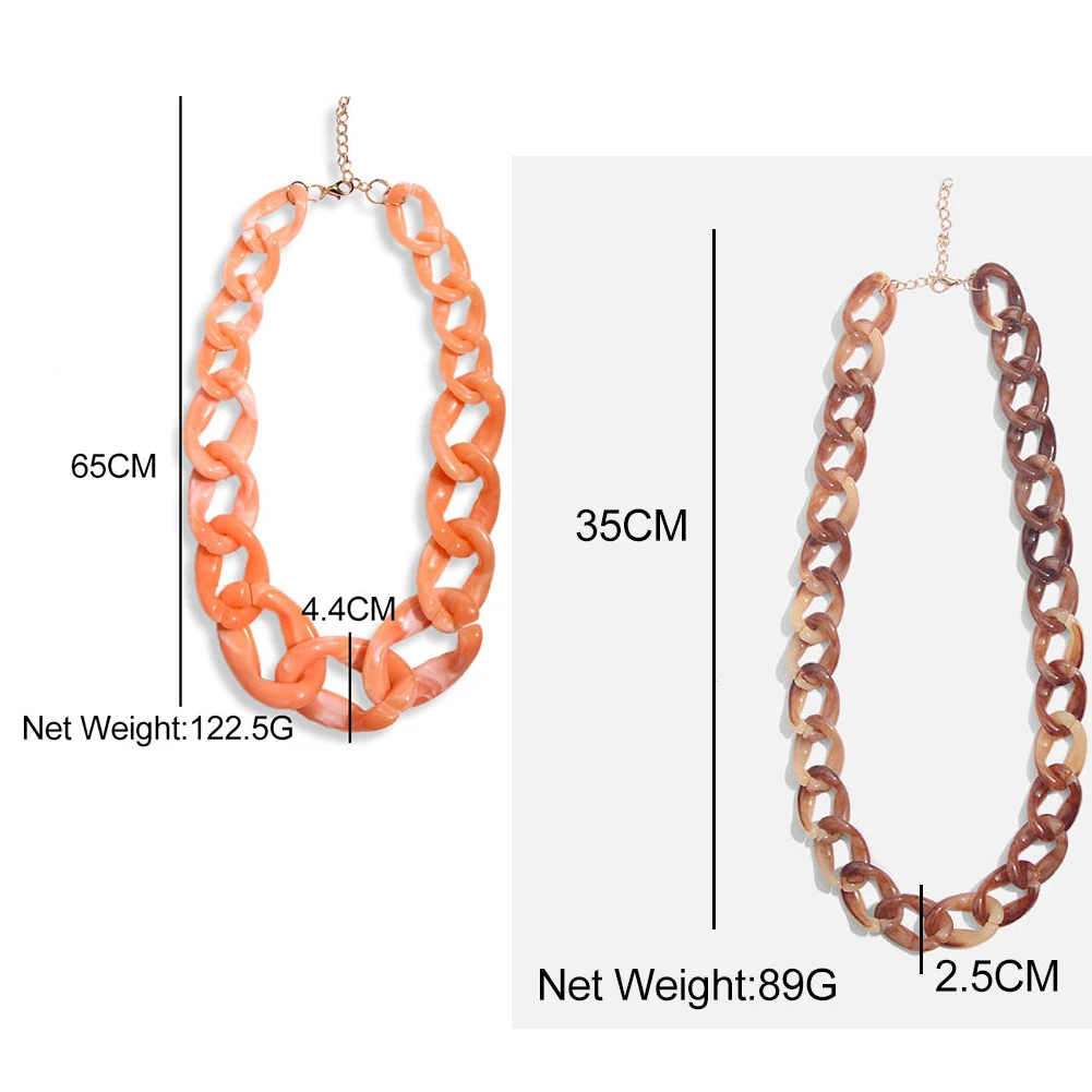 JUST FEEL New Resin Link Chain Necklaces For Women Leopard Geometric Pendant Acetate Choker Necklace Wedding Party Jewelry