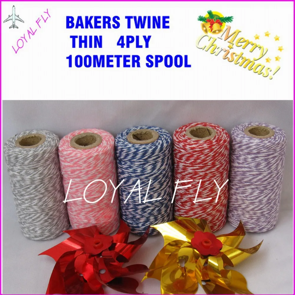 

200pcy/lot thin 4ply bakers twine 100m/spool, 22 kinds color choose double color twine, cotton twine,used in gift box packing,