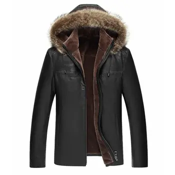 

Slim Fit New Fashion Mens Zipper Coats Genuine Leather Casual Sheepskin Thick Warm Outwear Hooded Short Long Sleeve Black Brown