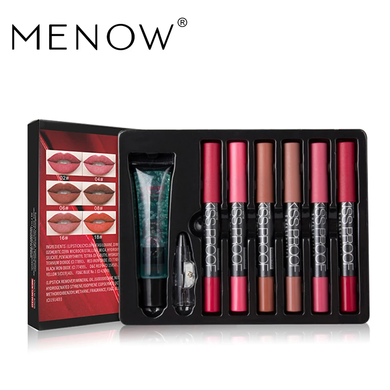 MENOW бренд make up набор 6 стойкая губная помада и точилка для карандашей средство