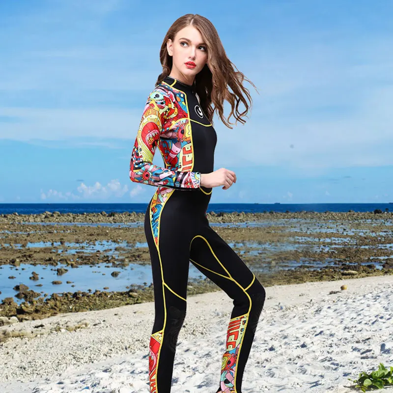 

Hisea 3MM Floral Women Wetsuit Full Body Diving Suit Pro Surfing Diving Swim Sport One Piece Long Sleeve Prevent Jellyfish Suit