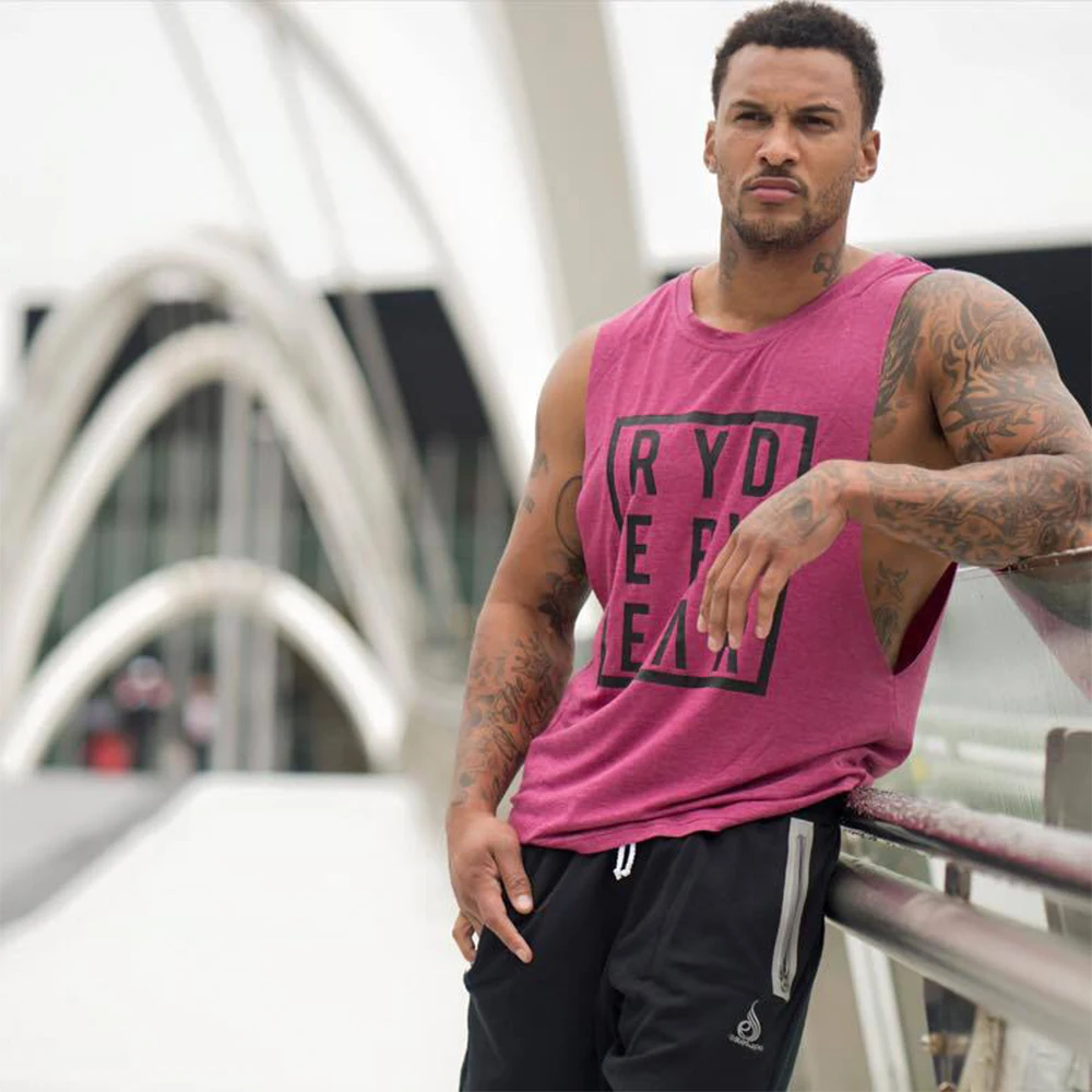 

Men's Gym Fashion Tank Tops Step Muscle Shirts Vest Dropped Armhole Gym Printing Tank Tops Bodybuilding Sleeveless Shirts