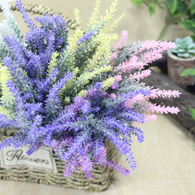 Flone 5 Branch Romantic Provence Lavender Artificial Flower Bouquet Simulation Plastic Flowers Wedding Home Party Decor Plants (2)