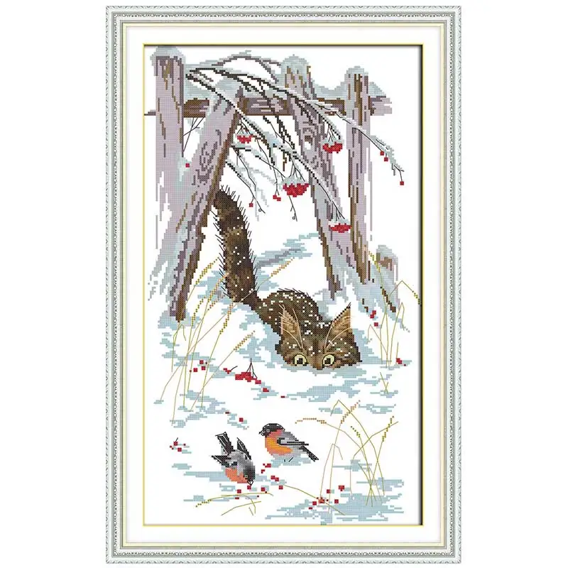 

oneroom counted Cross Stitch 11CT 14CT Cross Stitch Set DIY Cross-stitch Kit Embroidery Needlework Snow kitten patterns