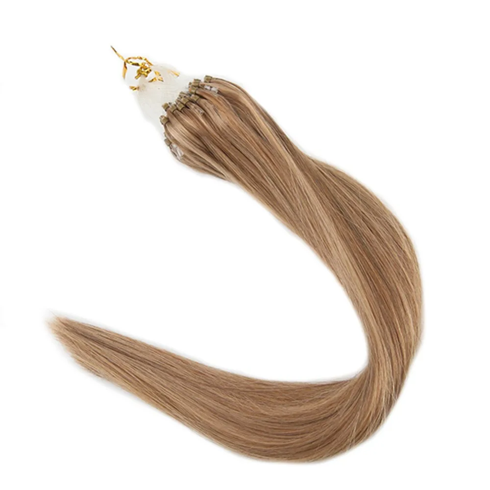 Full Shine Micro Loop Human Hair Extensions Piano Color Micro Loop Ring Hair Highlight Color Remy Hair Pre Bonded Hair Extension