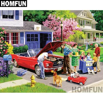 

HOMFUN Full Square/Round Drill 5D DIY Diamond Painting "Repair the car" 3D Embroidery Cross Stitch 5D Home Decor A00784