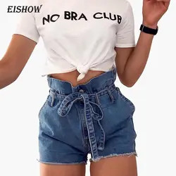 EISHOW Кружева Высокая талия женские джинсовые шорты женские повседневные джинсы ремень для шортов Pempum летние женские горячие шорты