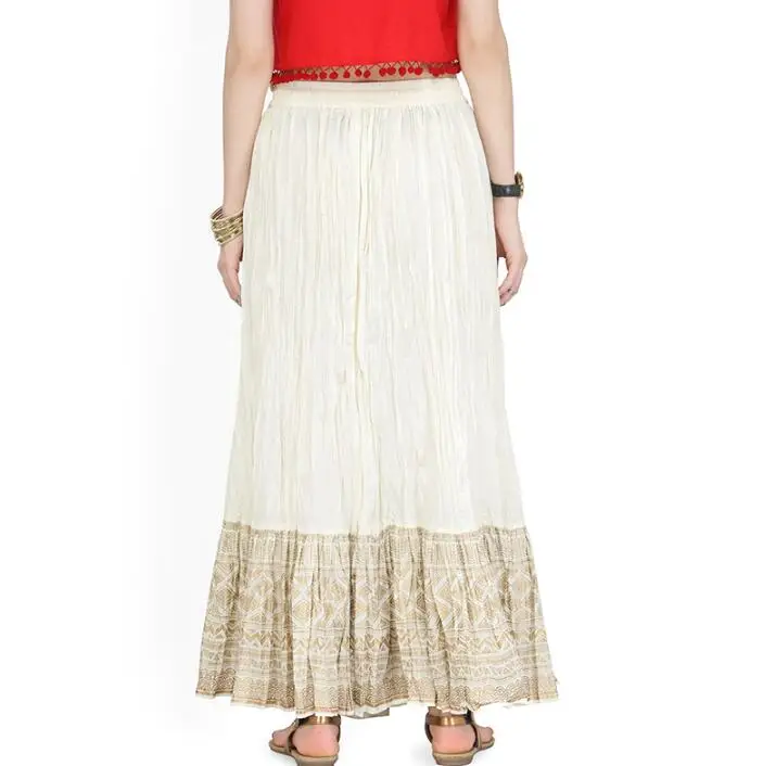 Горячая Распродажа индийская традиционная Женская хлопковая юбка этнический стиль весна лето печать бежевая Нижняя юбка