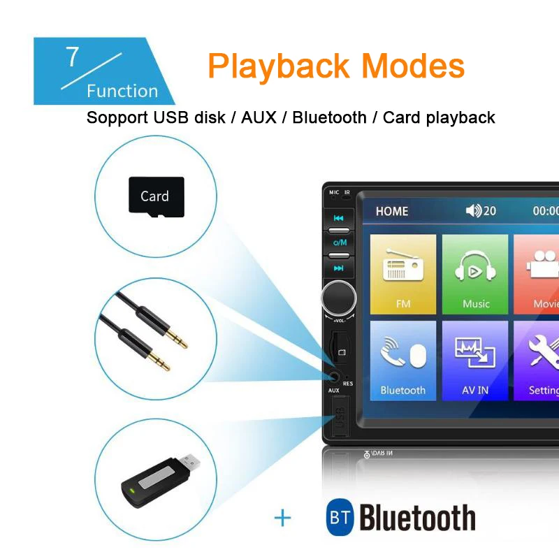 Baratos Reproductor de Cassette de Radio MP5 para coche pantalla táctil de 7 pulgadas 2 Din estéreo Bluetooth FM USB TF AUX Autoradio MirrorLink para Android 8 vista trasera