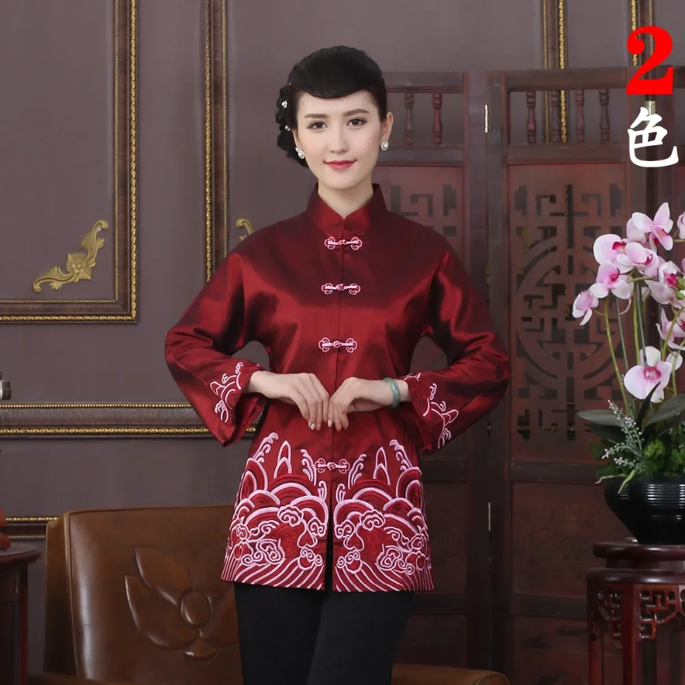 Alta Moda Borgogna Tradizione Cinese delle Donne Ricama Cappotti Giacche Della Tuta Sportiva Nazionale Delle Donne vestito di Linguetta Giacca Ml XL XXL 3XL