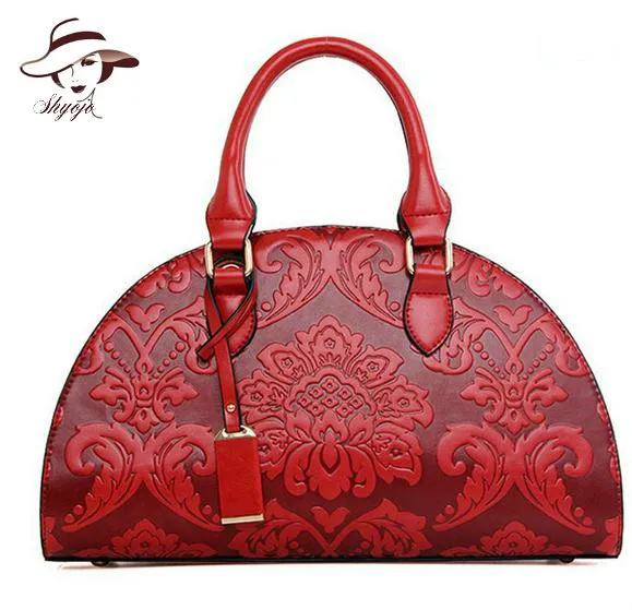 

2018 New Flower Embossed Chinese Style Vintage Fashion Women Shell Messenge Bag Female Leather Women Handbag Ladies Shoulder Bag
