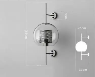 Современный из прозрачного стекла абажур Бра Настенные светильники для спальни кровати Ресторан кабинет подвесные светильники Лофт ретро железная сетка приспособление - Цвет абажура: silver grey 58cm