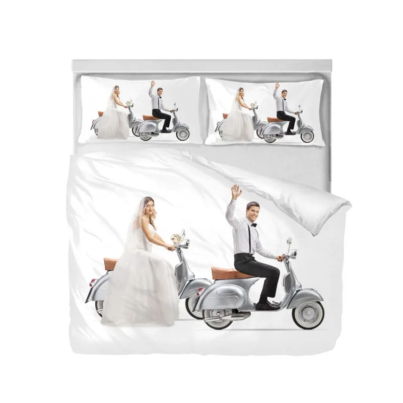 طقم سرير أزياء الزفاف العروس العريس الصورة 3D الطباعة أغطية لحاف الملكة حجم مزدوج غرفة نوم الديكور طقم سرير 3 قطعة طقم سرير أزياء الزفاف العروس العريس الصورة 3D الطباعة أغطية لحاف الملكة حجم مزدوج غرفة نوم الديكور طقم سرير 3 قطعة