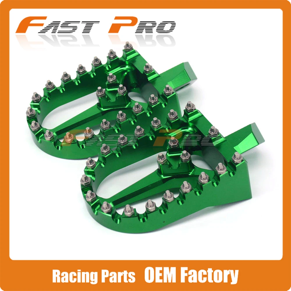 Billet MX Wide Green Foot Pegs Rests Pedals Footpegs For KDX200 KDX220
