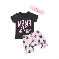 Комплект из 3 предметов для новорожденных, футболка для маленьких девочек, топ + короткие штаны, комплект одежды из 3 предметов, комплект