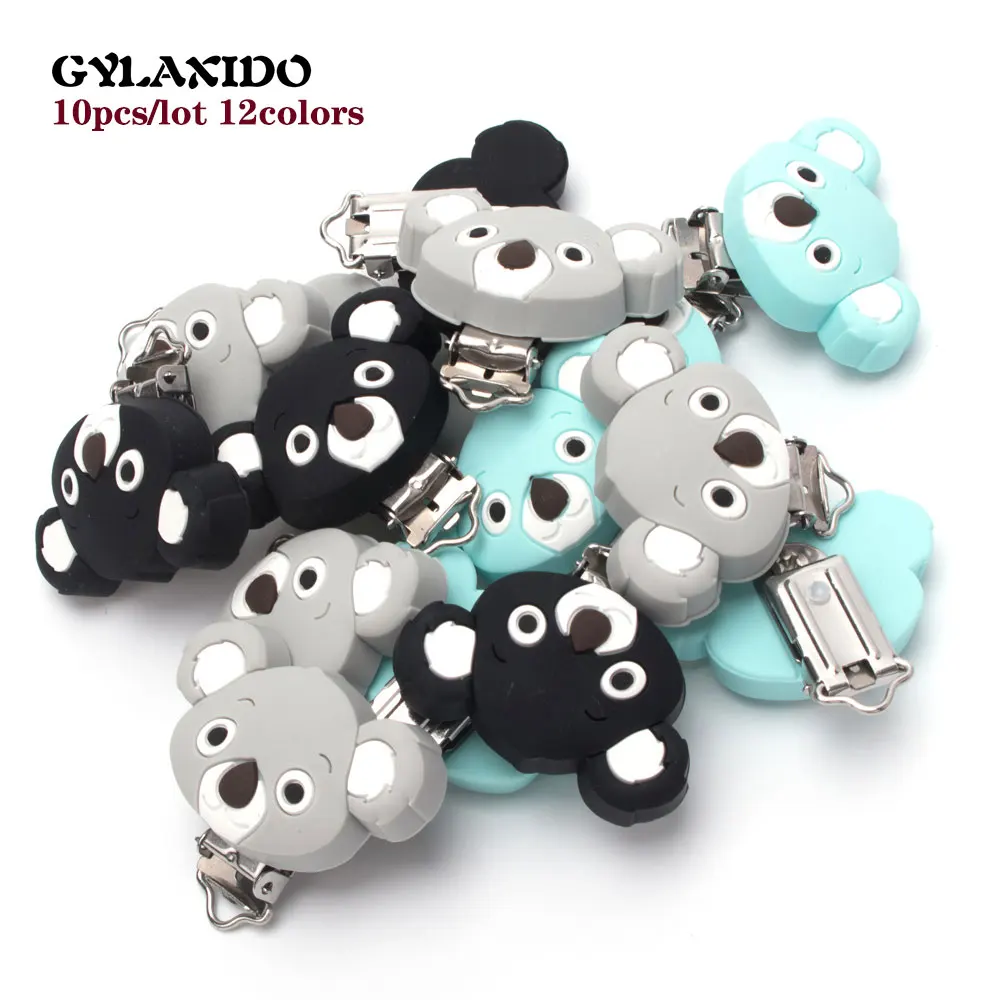 

10Pcs Koala Perle Silicone Baby Pacifier Chain Clip Holder DIY Teething Necklace Soothie Holder Dummy Clips Adapters Nursing Toy