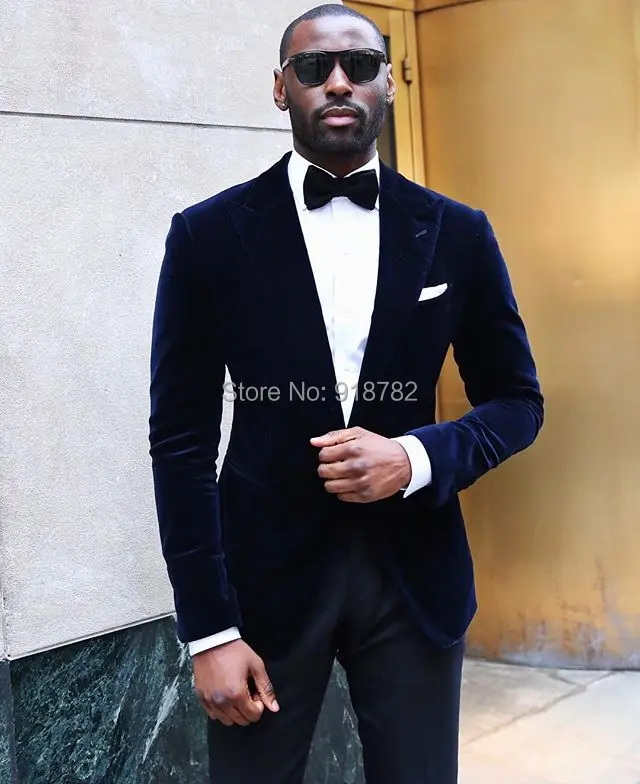 

Latest Coat Pant Designs 2018 Brand Navy Blue Velvet Suit Men Slim Fit Smoking Tuxedo Wedding Groom Suit Prom Party Suit Dress