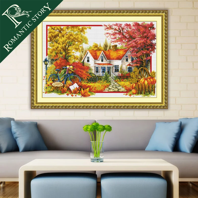 

Romantic Story Four Seasons Autumn Scenery Decorations Cross Stitch Needlework DIY 11CT Printing Cross Stitch Embroidery Kits