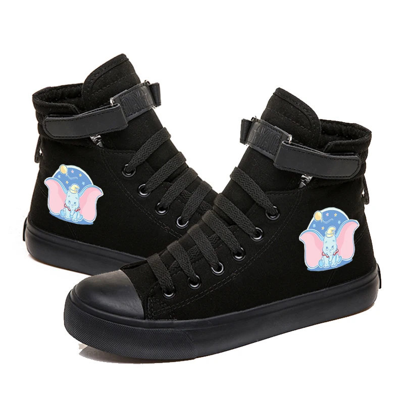 Женские кроссовки Dumbo слон с крыльями для девочек; парусиновые кроссовки для подростков; женская повседневная обувь; кроссовки со шнуровкой - Цвет: E Black