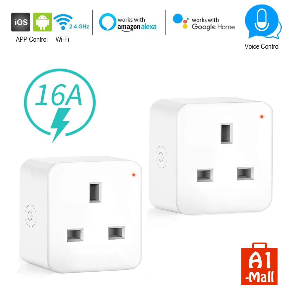 Умная розетка с Wi-Fi, розетка 3680 Вт, 16А, таймер для контроля энергии, ЕС, розетка, голосовое управление от Alexa Google Home IFTTT