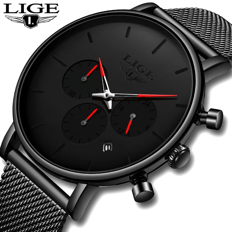 LIGE Top Brand Men Full Steel Mesh Quartz Watch Men Waterproof Sports Watches Fashion Multi-function Chronograph Black Relogio LIGE Top Brand Men Full Steel Mesh Quartz Watch Men Waterproof Sports Watches Fashion Multi-function Chronograph Black Relogio