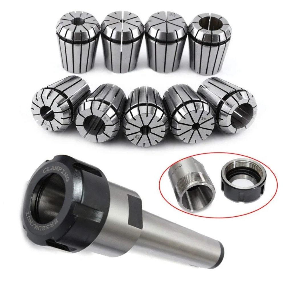 

10pcs/set CNC Spring Collet MT3-ER32 M12 Morse Taper Milling Chuck Holder Collets ID 2-20mm For Lathe Milling Tools