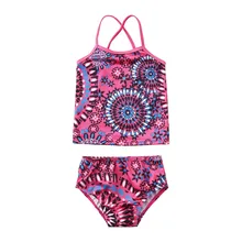 Детский купальный костюм из полиэстера для девочек; Детские купальники из двух предметов; купальный костюм; бикини; пляжный купальник с рисунком; K0314