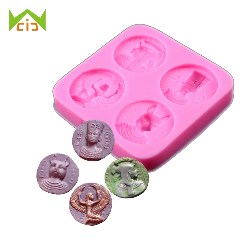

WCIC Egypt Sphinx Ancient Coins Fondant Cake Mold Silicone 4 Holes Barking Molds Cookie Chocolate Cake Decorating Tools