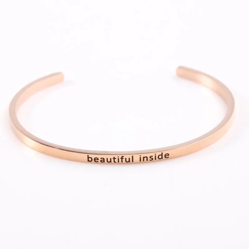

New Beautiful Inside Stainless Steel Engraved Positive Inspirational Quote Cuff Mantra Bracelet Bangle FOR LOVERS