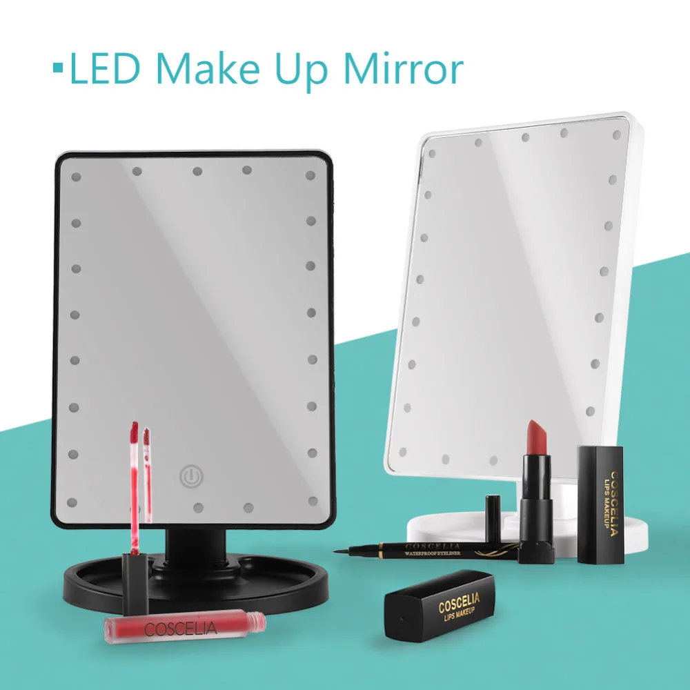 

16/22 LED Lighted Makeup Mirror With Light Lamp Portable Touch Screen Cosmetic Mirror Beauty Desktop Vanity Table Stand Mirrors