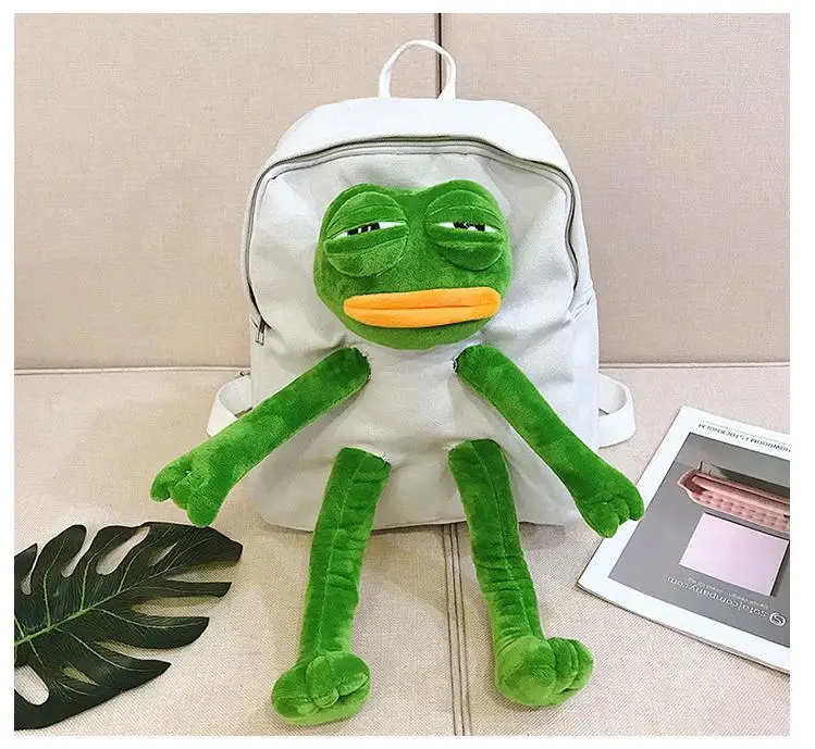 Frog mochila de lona das meninas, estéreo,