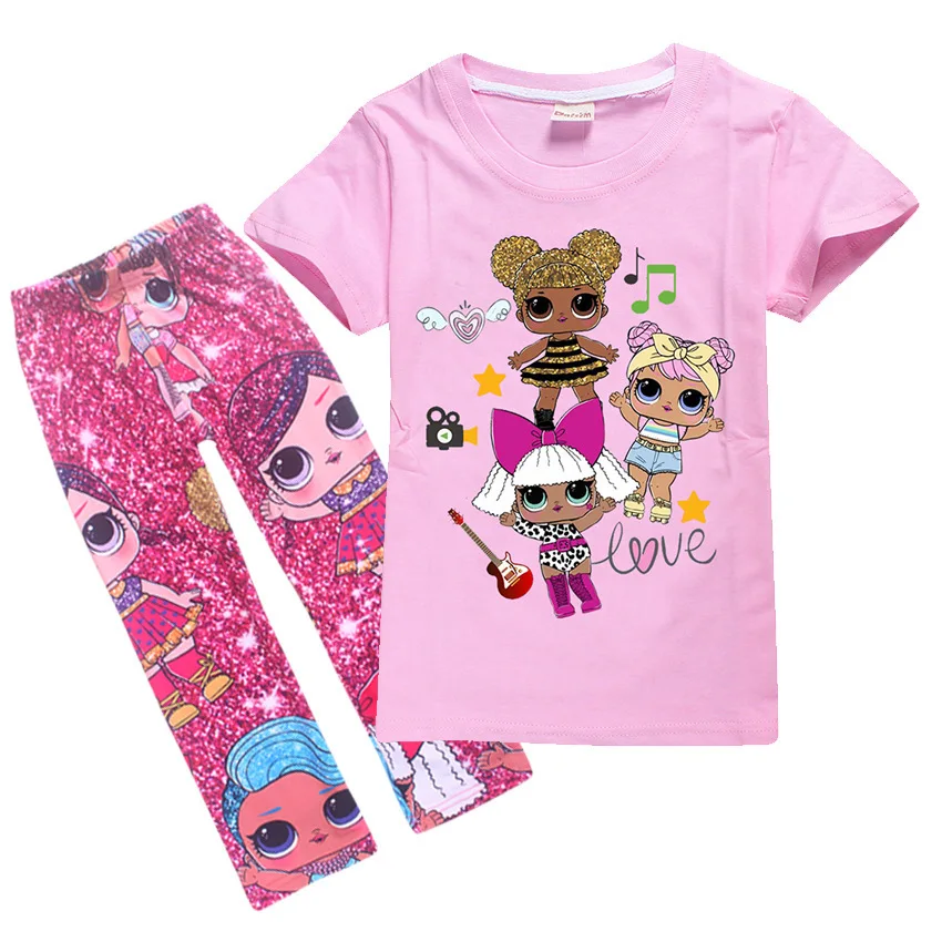 

Toddler Girl Lol Dress Summer Short Sleeve Cartoon Print Floral T-shirt+Dress Set Baby Kids Children Doll Tutu Dresses for Girls