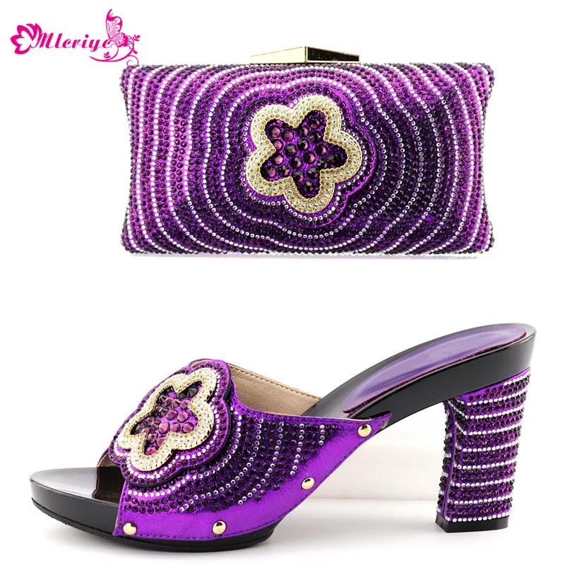 

New Arrival Women Italian African Party Pumps Shoes and Bag Set Decorated with Rhinestone Women Shoes and Bag Set In Italy