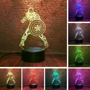 

Drop Shipping Captain America Figure 3D Night Light LED 7 Color Change Gradient illusion Birthday Party Christmas Child Gifts