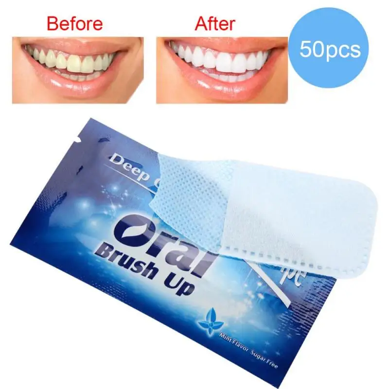 

50Pcs Oral Hygiene Toothbrush Whitening Teeth Wipes Dental Clean Teeth Wipe Cloth Tooth Cleansing Tool Oral Deep Teeth Cleaning