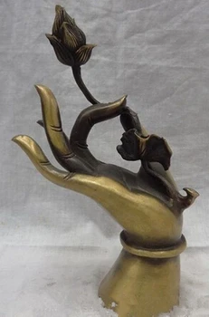 

Copper Brass CHINESE crafts Asian 8" Exquisite China Buddhism Sculpture Buddha Hand Holding Lotus Statue