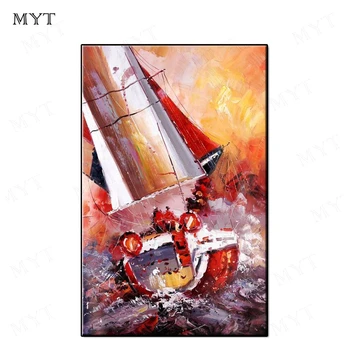 

Free shipping Hand Painted Abstract color ship on the sea Oil Painting on Canvas Wall art Pictures for Living room Home Decor
