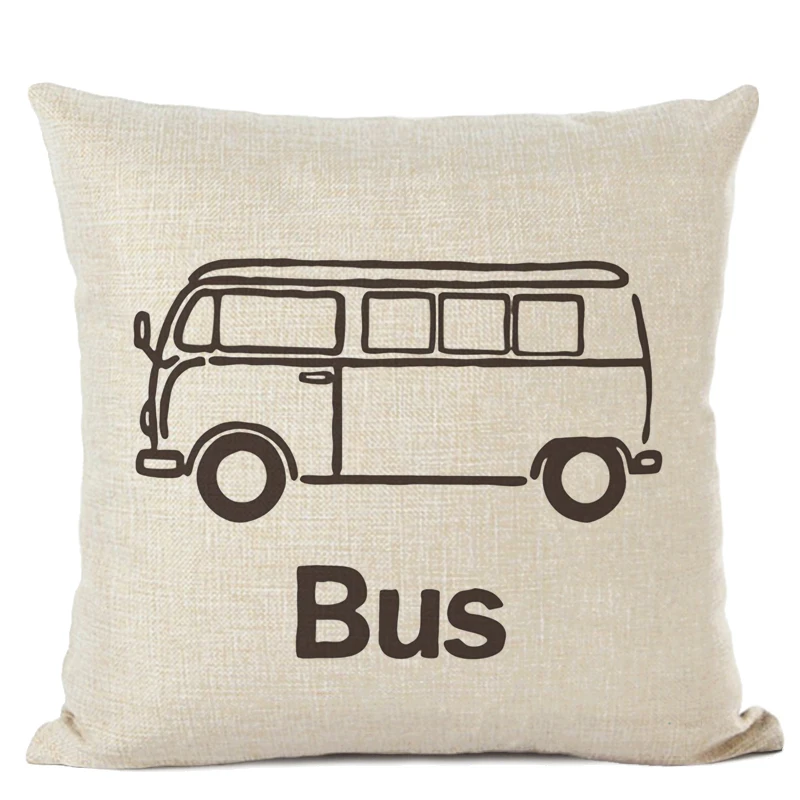 Customized Cushion Cover Scandinavian Umbrella Cushion Wedding Cotton Linen Printed Home Sofa Decor Bus White Almofada