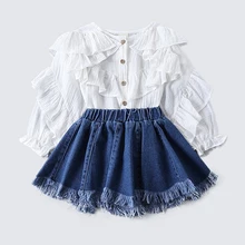 Welaken/комплекты одежды для маленьких девочек; модные блузки с оборками+ юбки с кисточками; комплект из 2 предметов для малышей; Детские комплекты для девочек