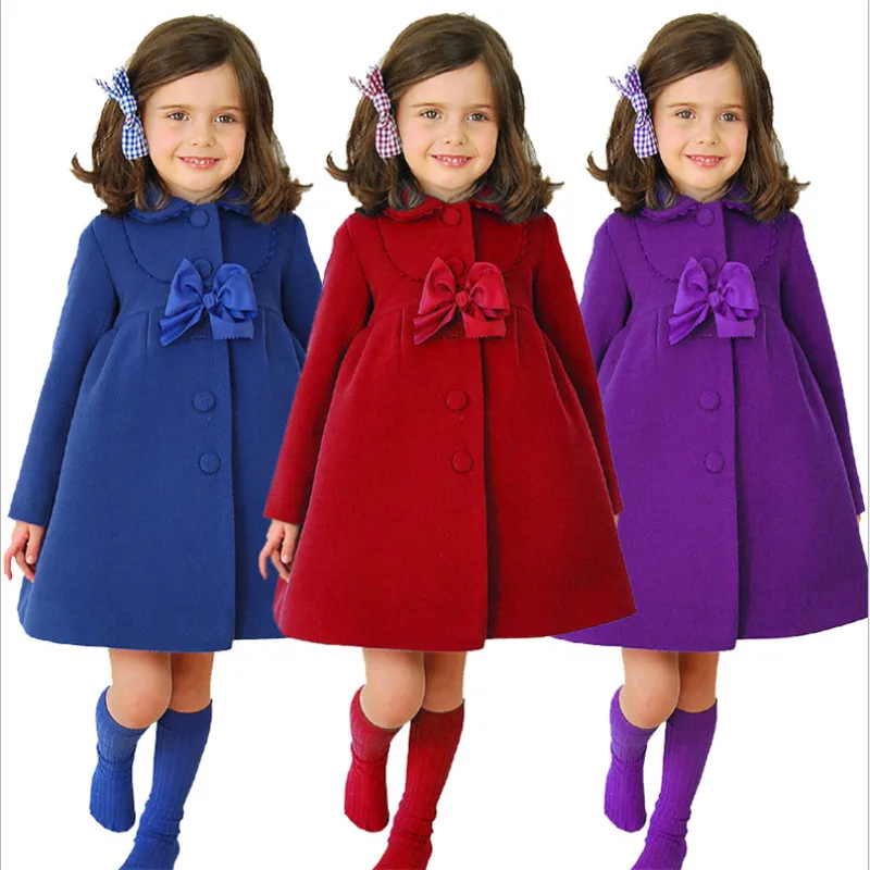 

3Color Girls Winter Warm Coats&Jacket,Children Winter High quality Solid Long sleeve Wool coat,Baby Girls Outwear For 3-8Yrs
