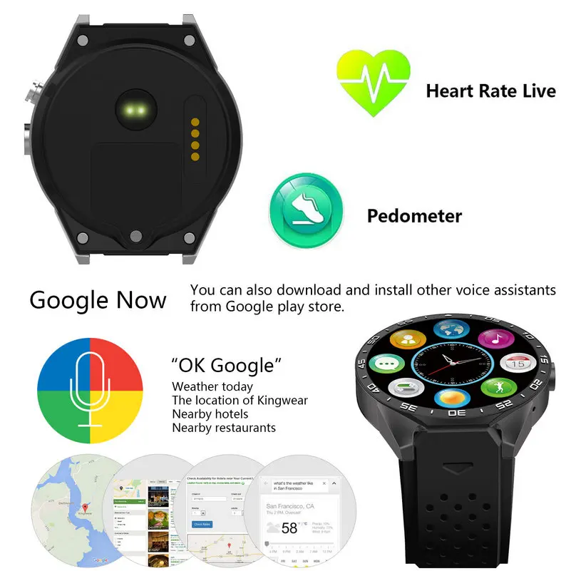 KW88 Smart Watch Phone Android 5.1 Quad Core MTK6580 512MB RAM 4GB ROM Support Heart Rate 3G Wifi GPS Gravity Sensor Pedometer