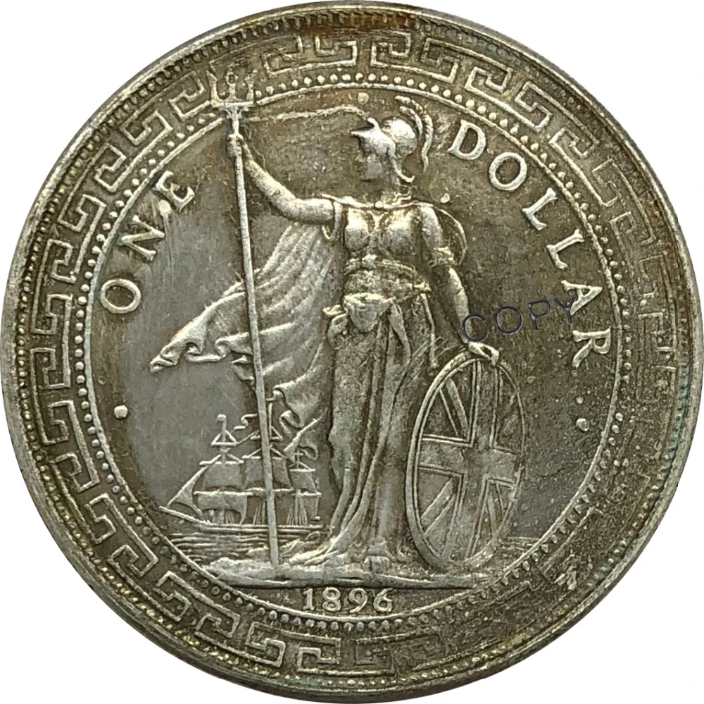 1896 Британский 1 юань Гонконг торговля доллар Мельхиор Посеребренная копия
