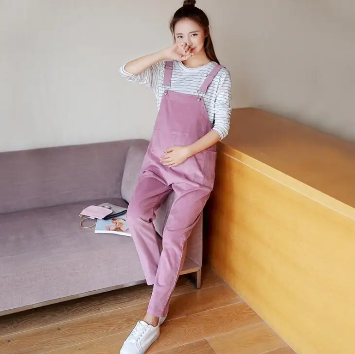 M XXL Korean Maternity Overalls Pocket Trousers Corduroy Loose Pregnant