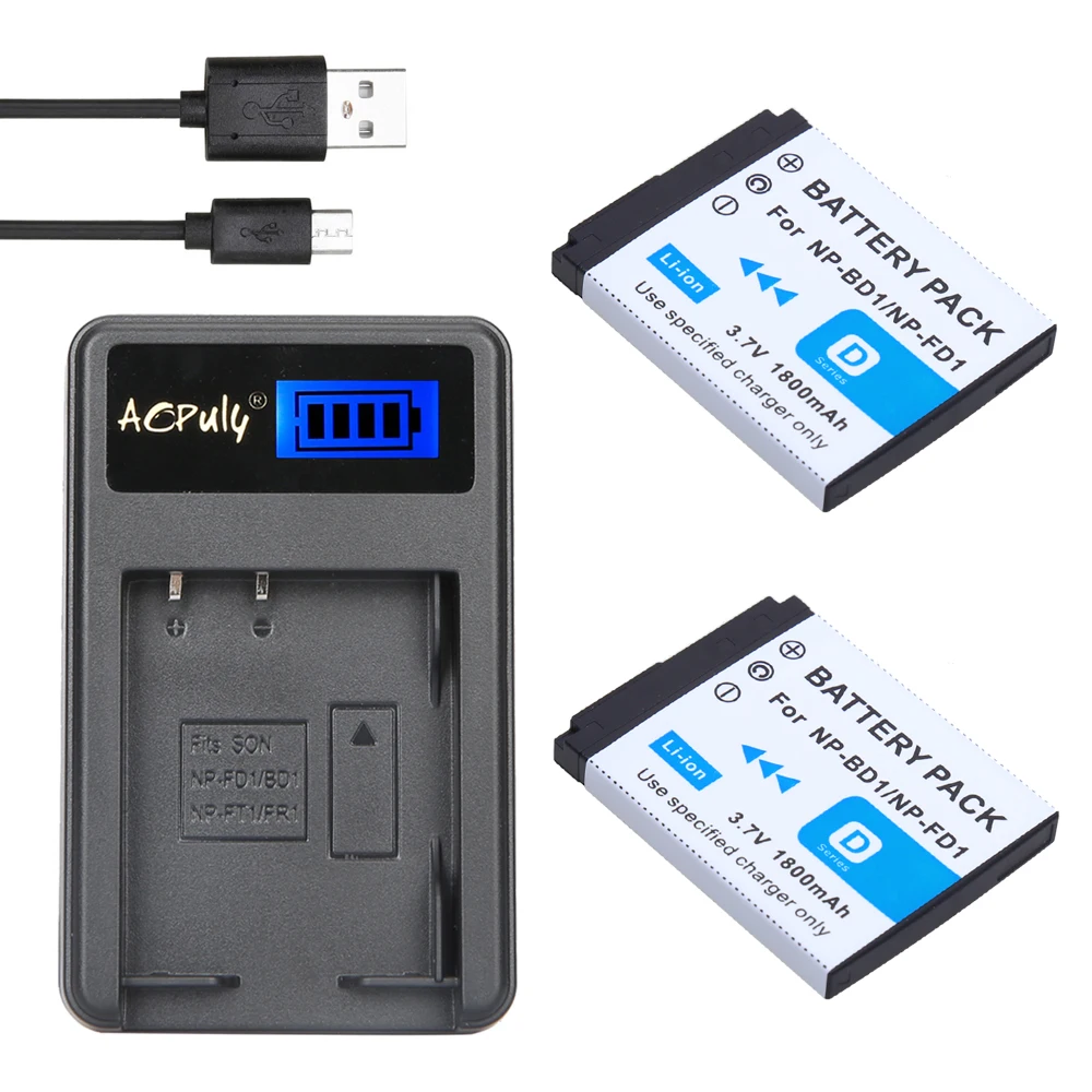 

2Pcs batterie NP-FD1 NP-BD1 NP-FD1/BD1 Rechargeable Camera Battery + USB Charger For Sony DSC-T200 T300 T500 T700 T900 T2 T70