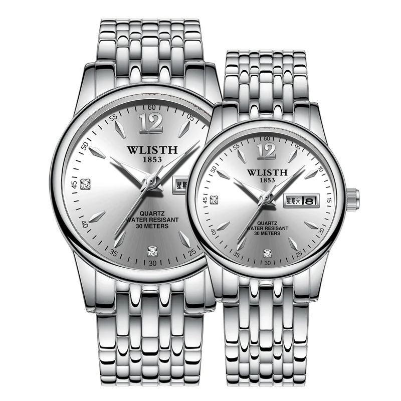 

WLISTH Couple Watches Fashion Casual Quartz Watch Lover Men Women Business Gold Steel Band Wristwatch Luminous Lover Gilft
