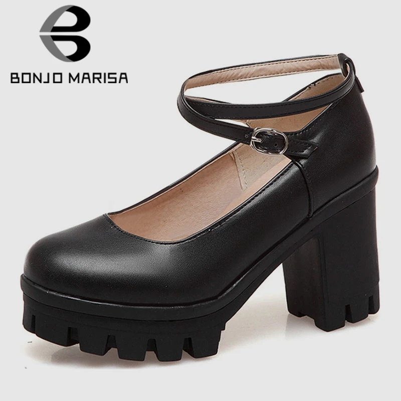 

BONJOMARISA 2020 New Large Size 32-43 Chunky High Heels Women Pumps Platform Girl Shallow Party Date Shoes Woman Pumps
